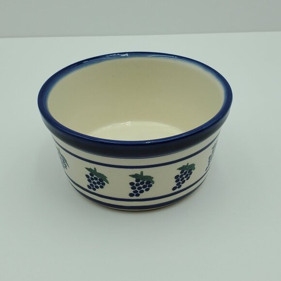 Polish Pottery Grapes Bowl Blue Bands Grape Blueberry Soup Cereal Bowl - Picture 2 of 9